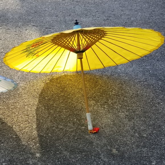 Set of 2 painted Chinese design fabric umbrellas - Picture 4 of 14